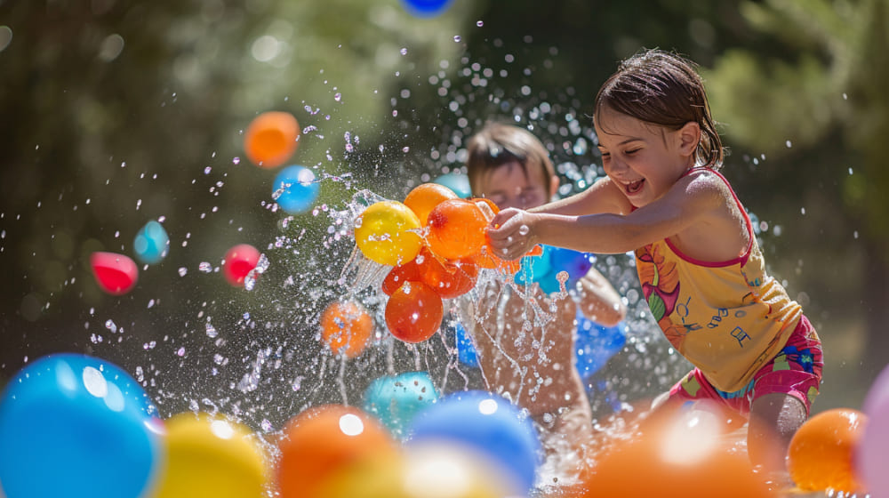 niños jugando con globos de agua